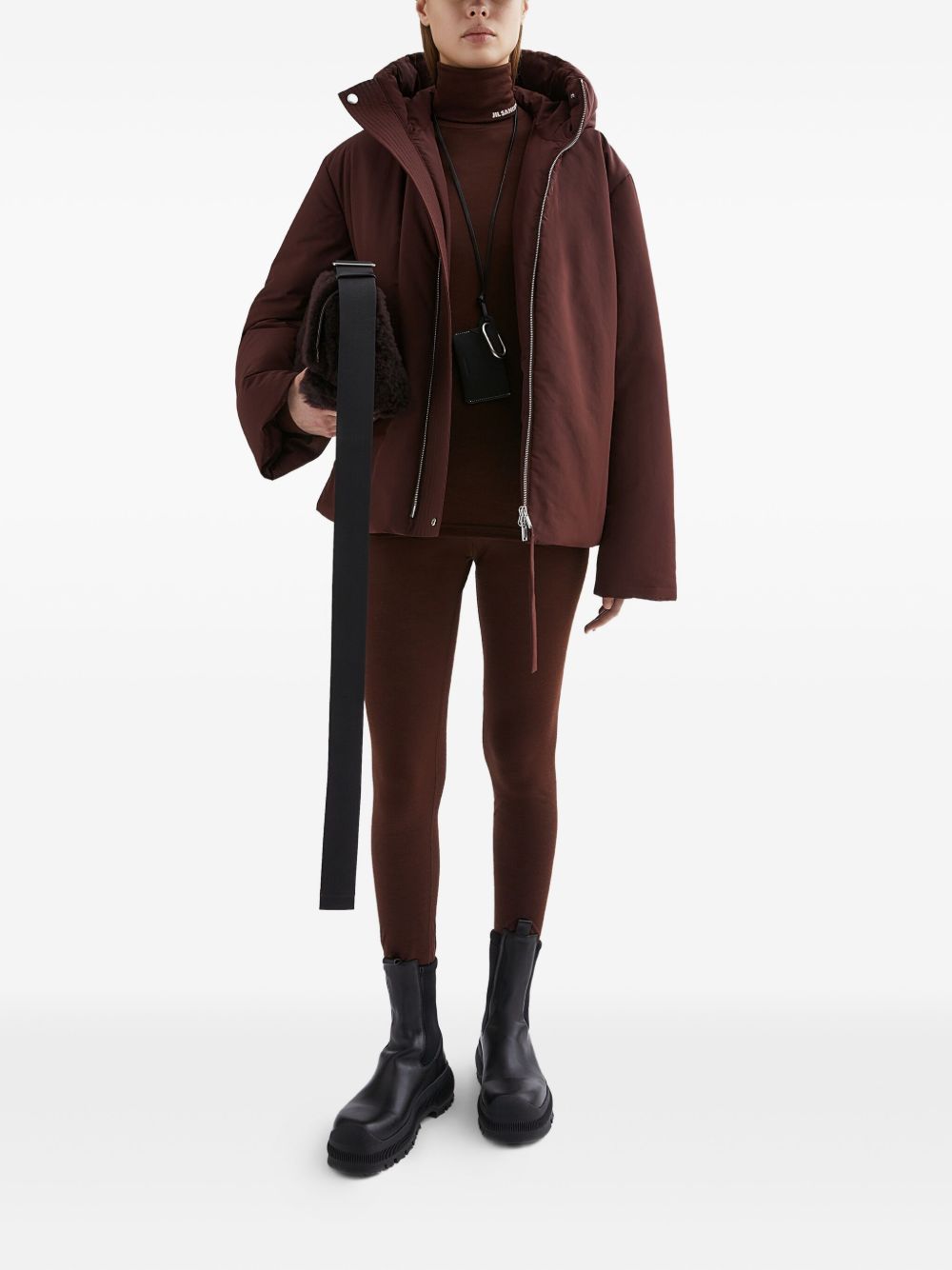 Jil Sander Plus Short Down Puffer Jacket with Hood Bordeaux Bordeaux