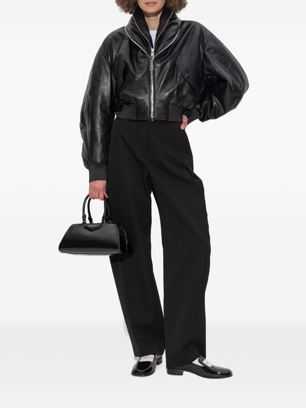 Givenchy Double-Zip Lambskin Leather Bomber Jacket Black