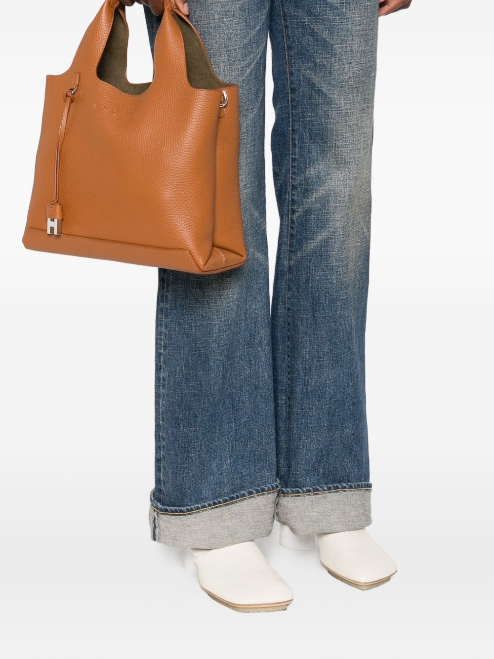 Hogan Pre Pebbled Calf Leather Tote Bag Leather Brown