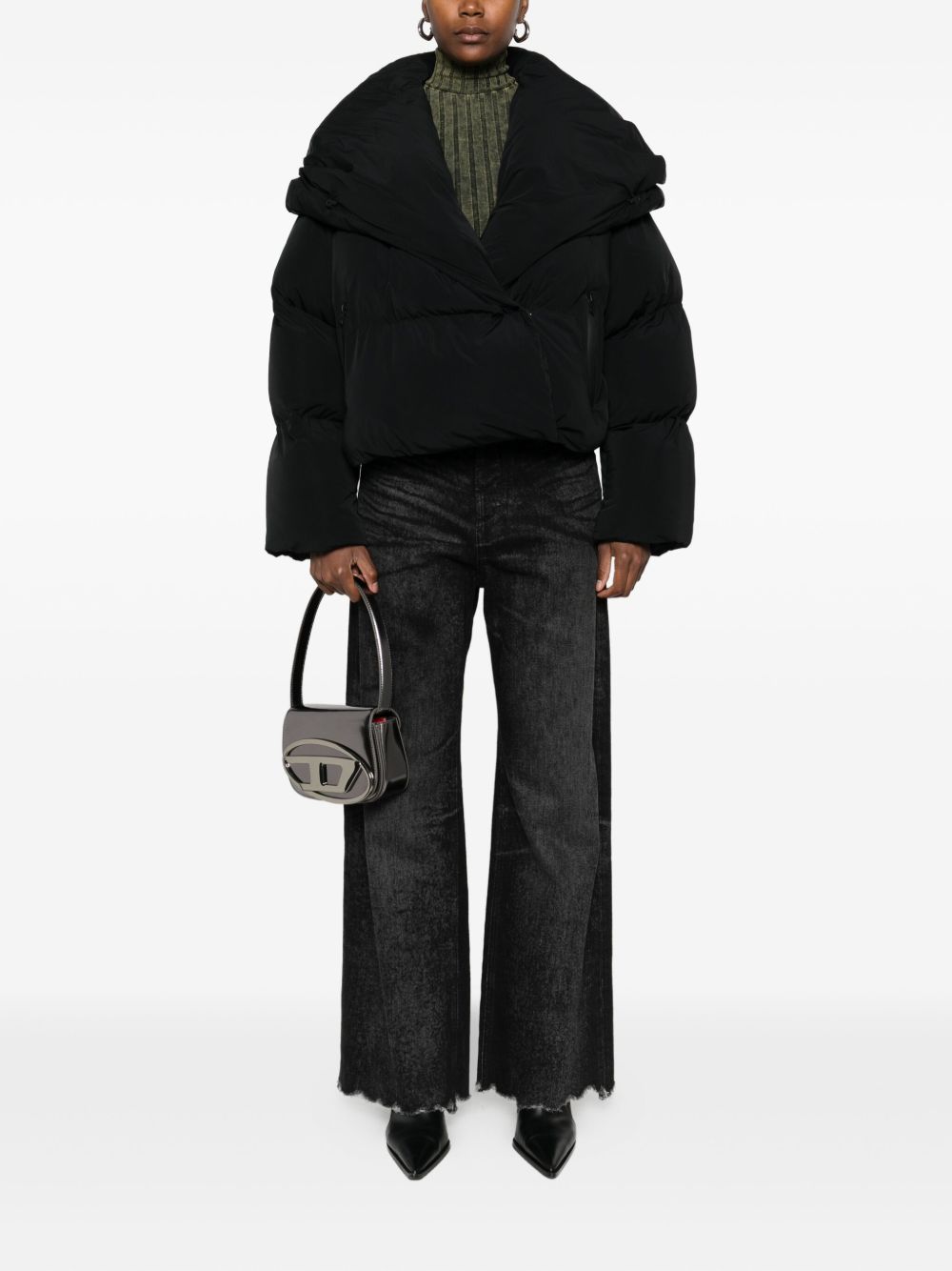 Diesel Quilted Cropped Down Jacket Black Black
