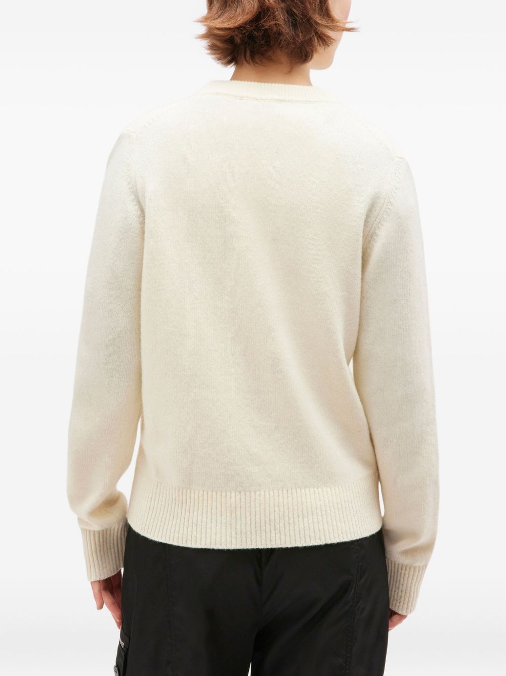 Ganni Fluffy Wool Dog Intarsia Crewneck Sweater Beige