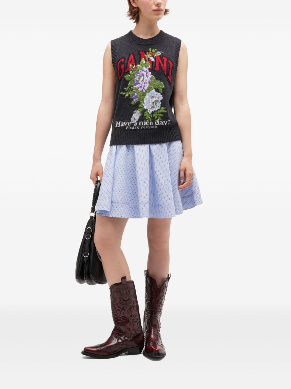 Ganni Floral Wool Sleeveless Vest in Grey Grey