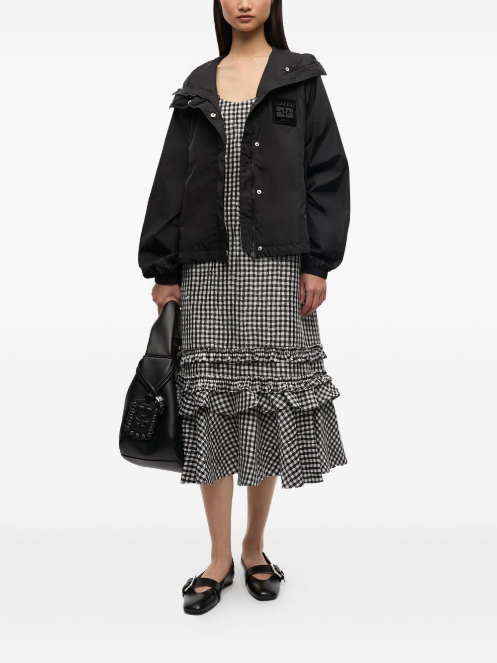 Ganni Longline Recycled Nylon Blouson Jacket Black