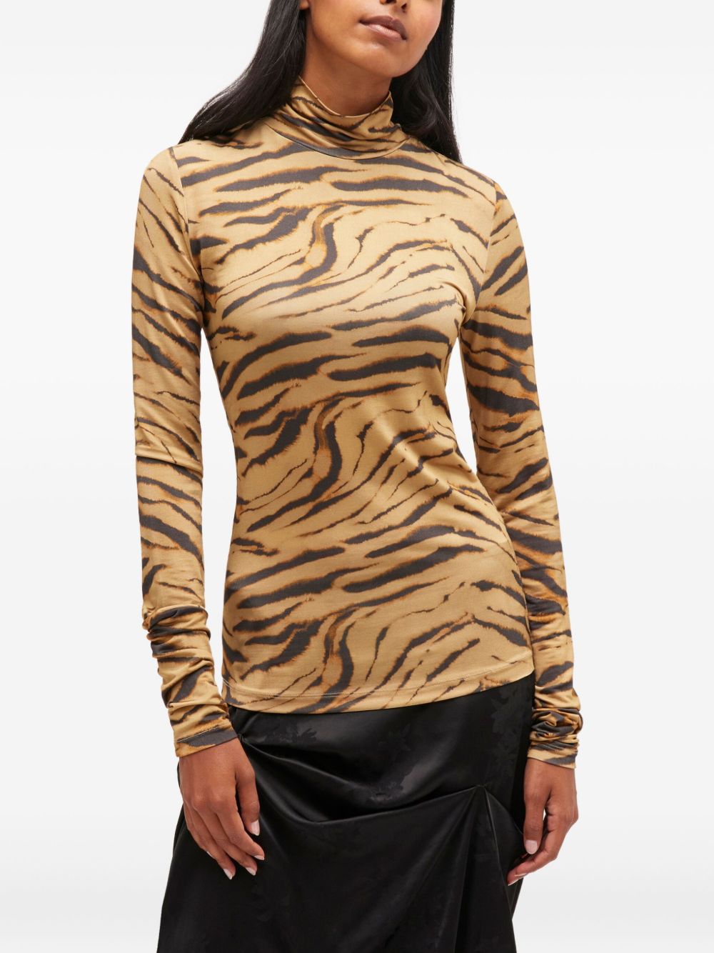 Ganni Printed Tiger Turtleneck Sweater Khaki