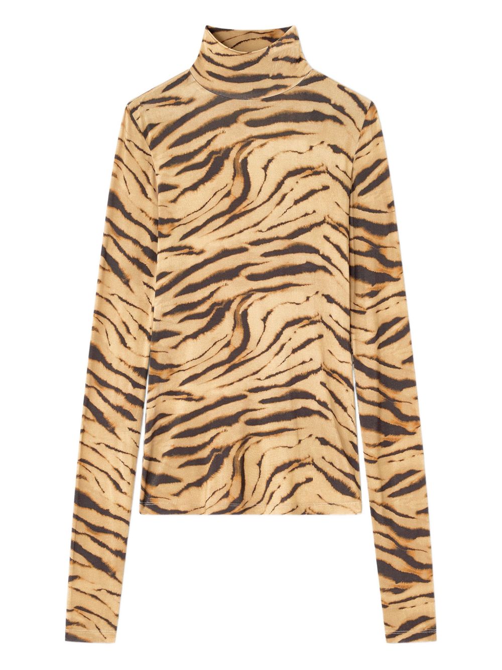 Ganni Printed Tiger Turtleneck Sweater Khaki
