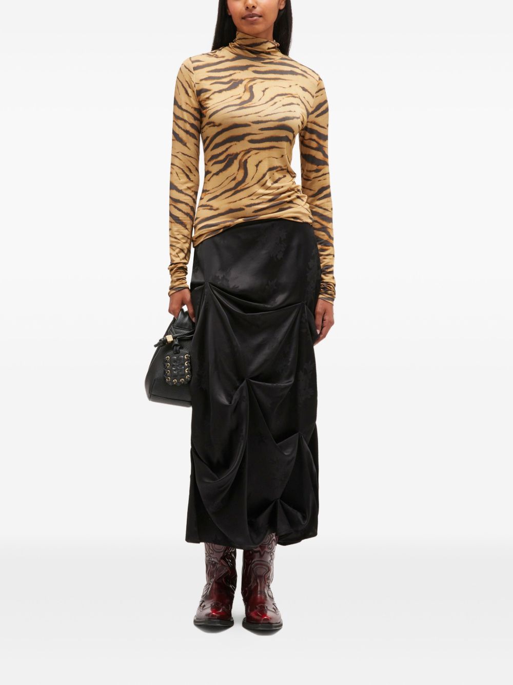 Ganni Printed Tiger Turtleneck Sweater Khaki