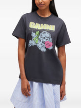 Ganni Neon Puppy Graphic Organic Cotton T-Shirt Grey