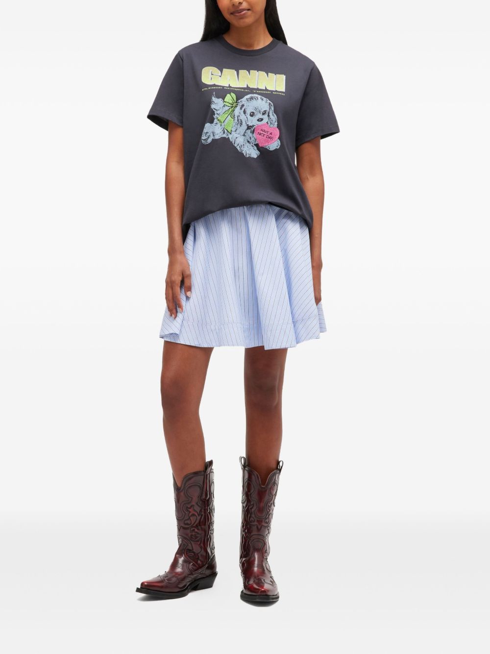Ganni Neon Puppy Graphic Organic Cotton T-Shirt Grey