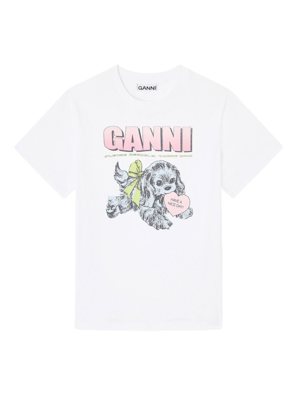 Ganni Neon Puppy Graphic Organic Cotton T-Shirt White