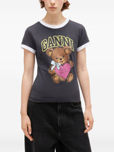 Ganni Organic Cotton Teddy-Bear Graphic Ringer T-Shirt Grey