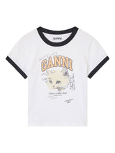 Ganni Kitty Cat Graphic Organic Cotton Ringer T-Shirt White