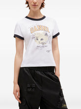 Ganni Kitty Cat Graphic Organic Cotton Ringer T-Shirt White