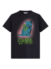 Ganni Neon Kitty Organic Cotton Graphic T-Shirt Grey