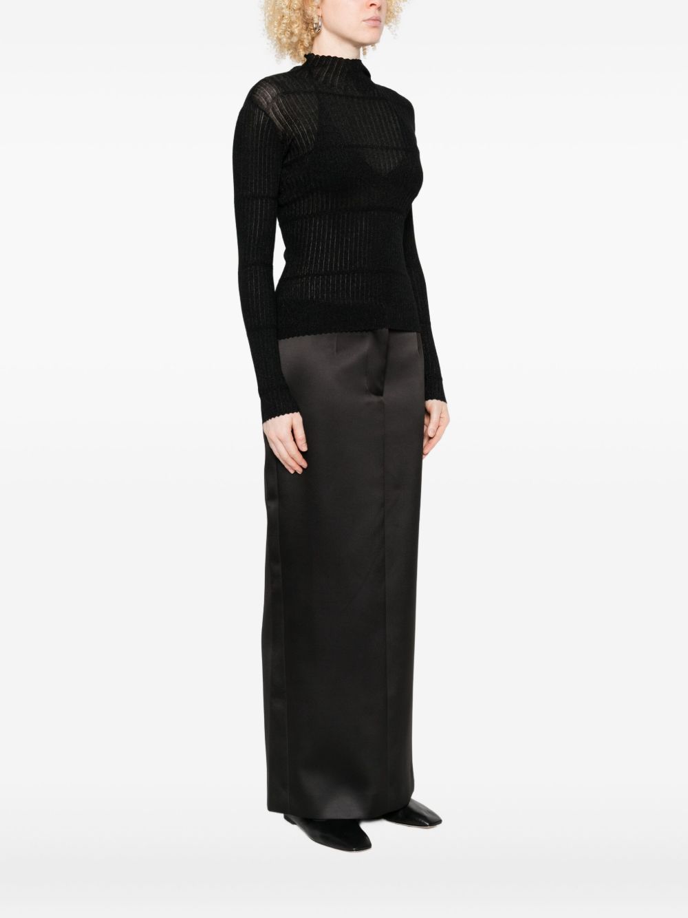 Emporio Armani Ribbed High-Neck Viscose Sweater Black Black