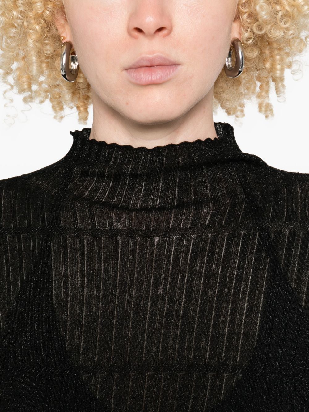 Emporio Armani Ribbed High-Neck Viscose Sweater Black Black