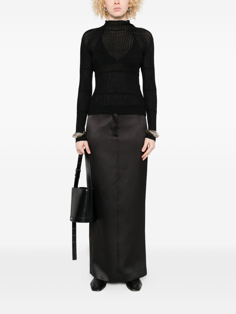 Emporio Armani Ribbed High-Neck Viscose Sweater Black Black