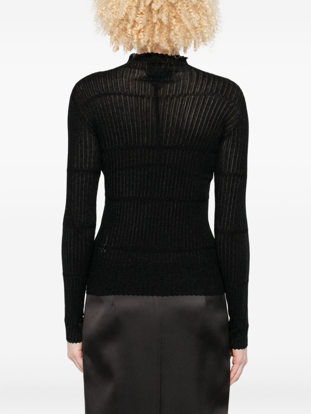 Emporio Armani Ribbed High-Neck Viscose Sweater Black Black