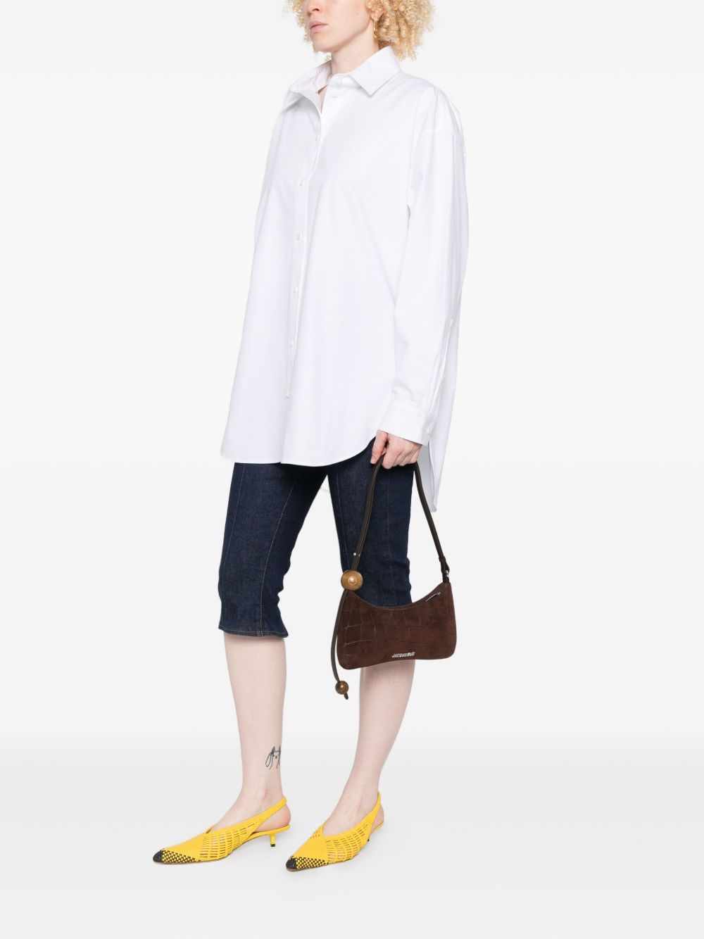 JACQUEMUS Le Bisou Perle Crocodile-Effect Suede Shoulder Bag Brown