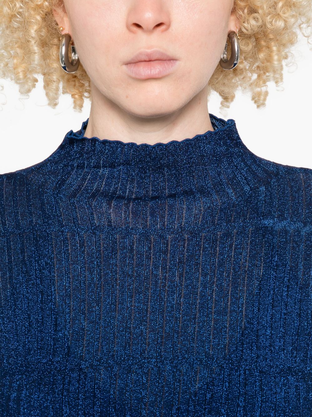 Emporio Armani Ribbed Turtleneck Wool-Blend Sweater Blue