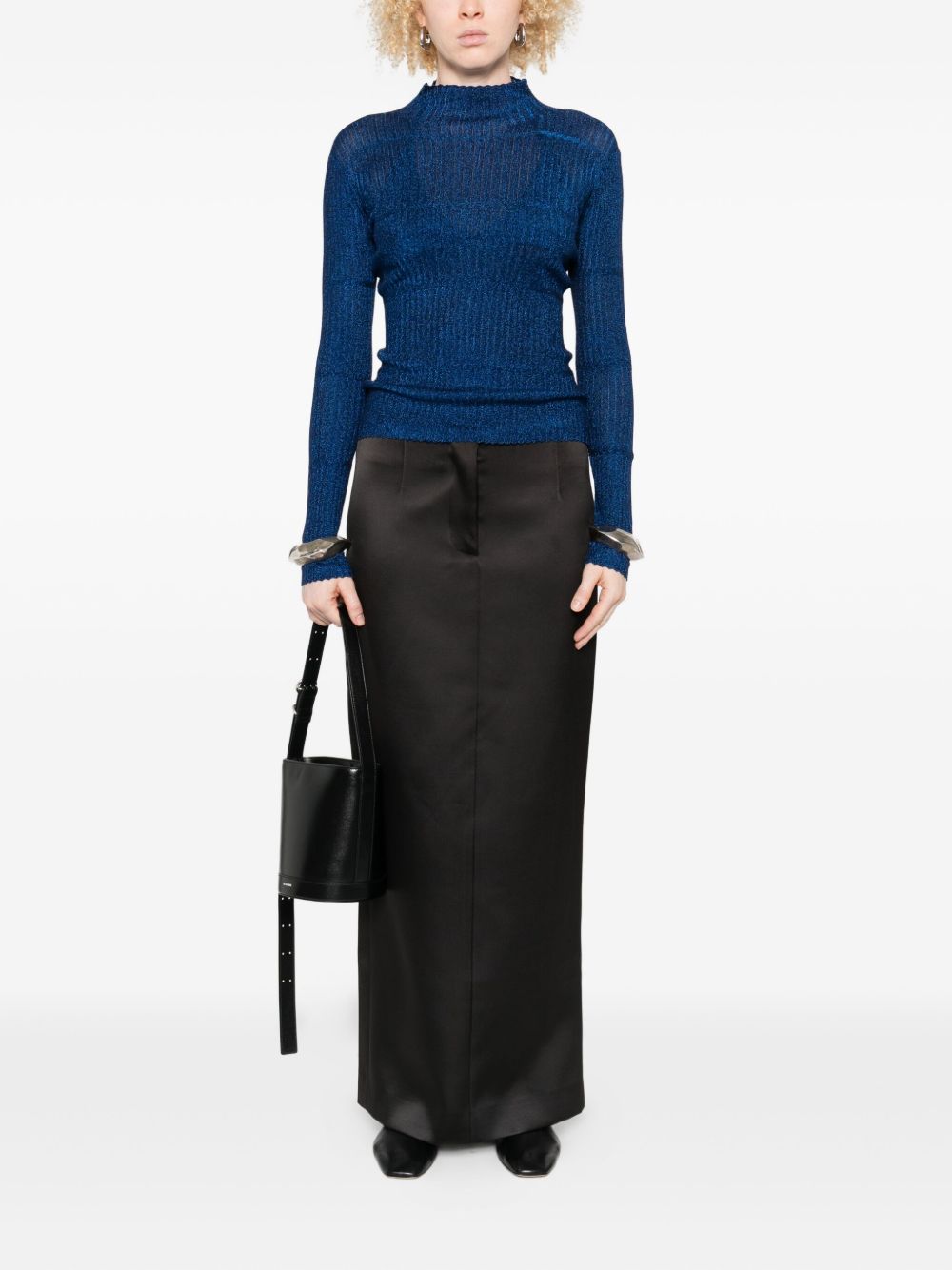 Emporio Armani Ribbed Turtleneck Wool-Blend Sweater Blue
