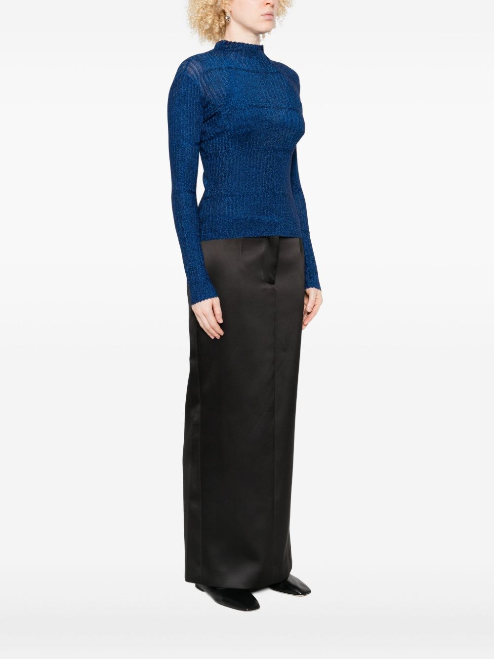 Emporio Armani Ribbed Turtleneck Wool-Blend Sweater Blue