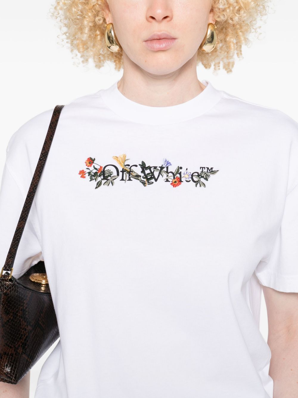 Off White Bookish Flowers Floral Logo Cotton T-shirt White White