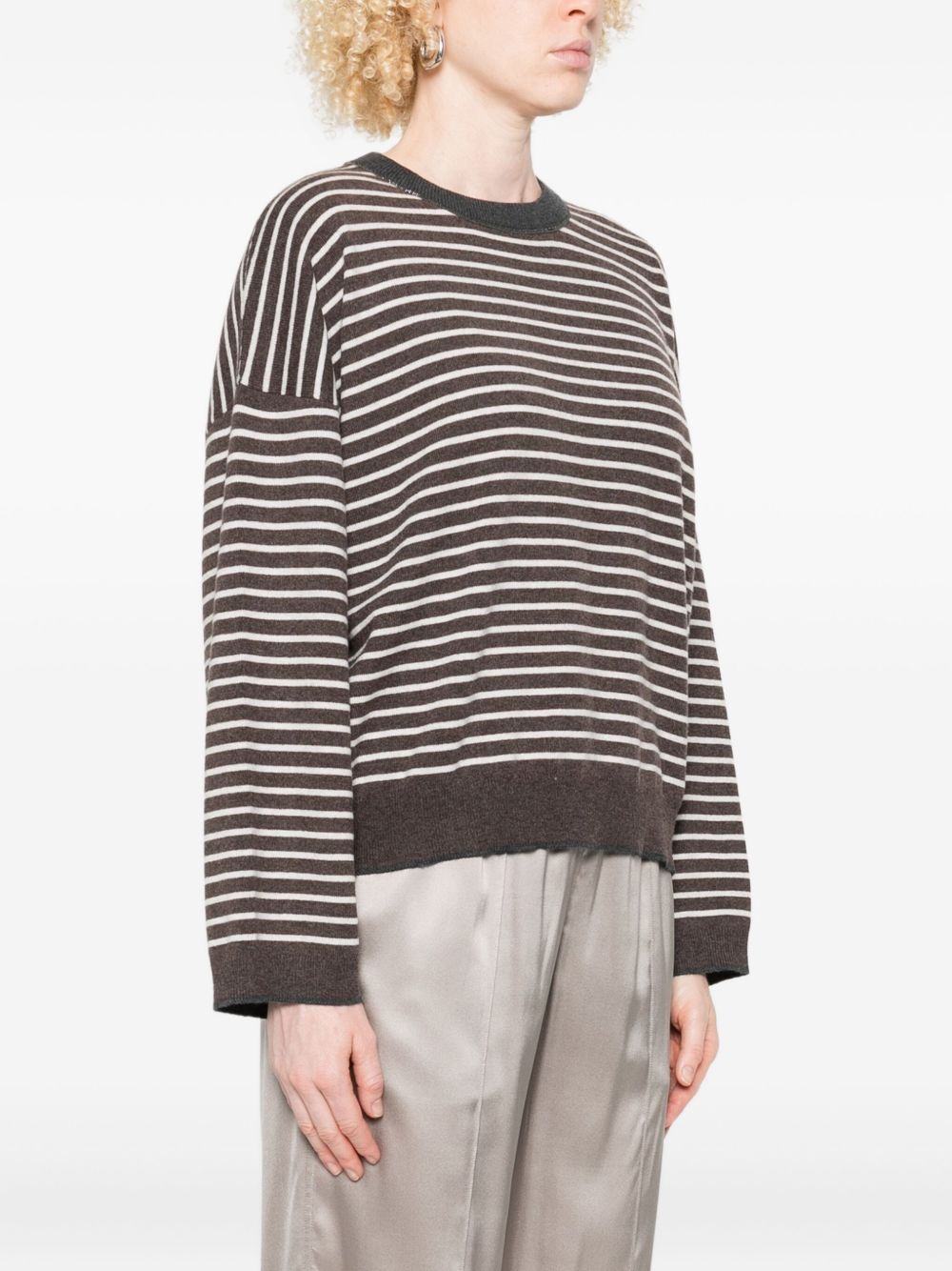 Brunello Cucinelli Striped Wool And Cashmere Sweater Brown Brown