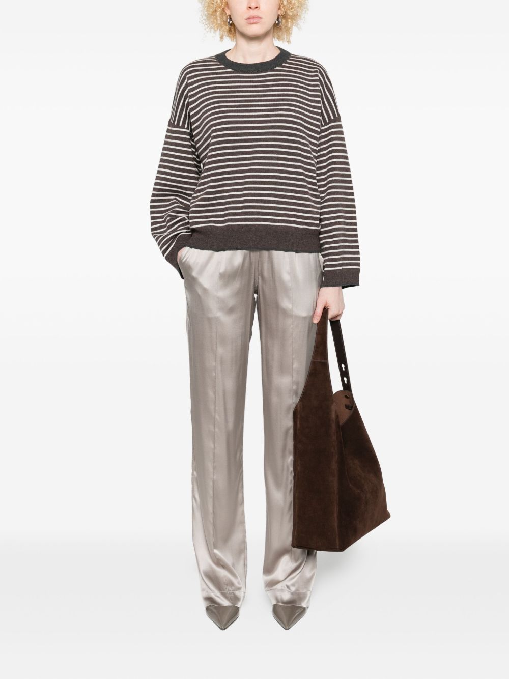 Brunello Cucinelli Striped Wool And Cashmere Sweater Brown Brown