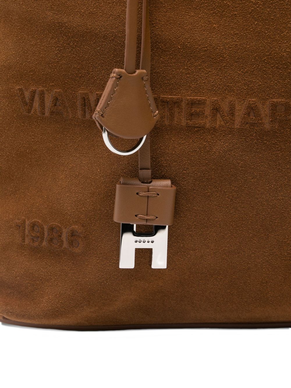 Hogan Pre Medium Script Embossed Suede Tote Bag Leather Brown