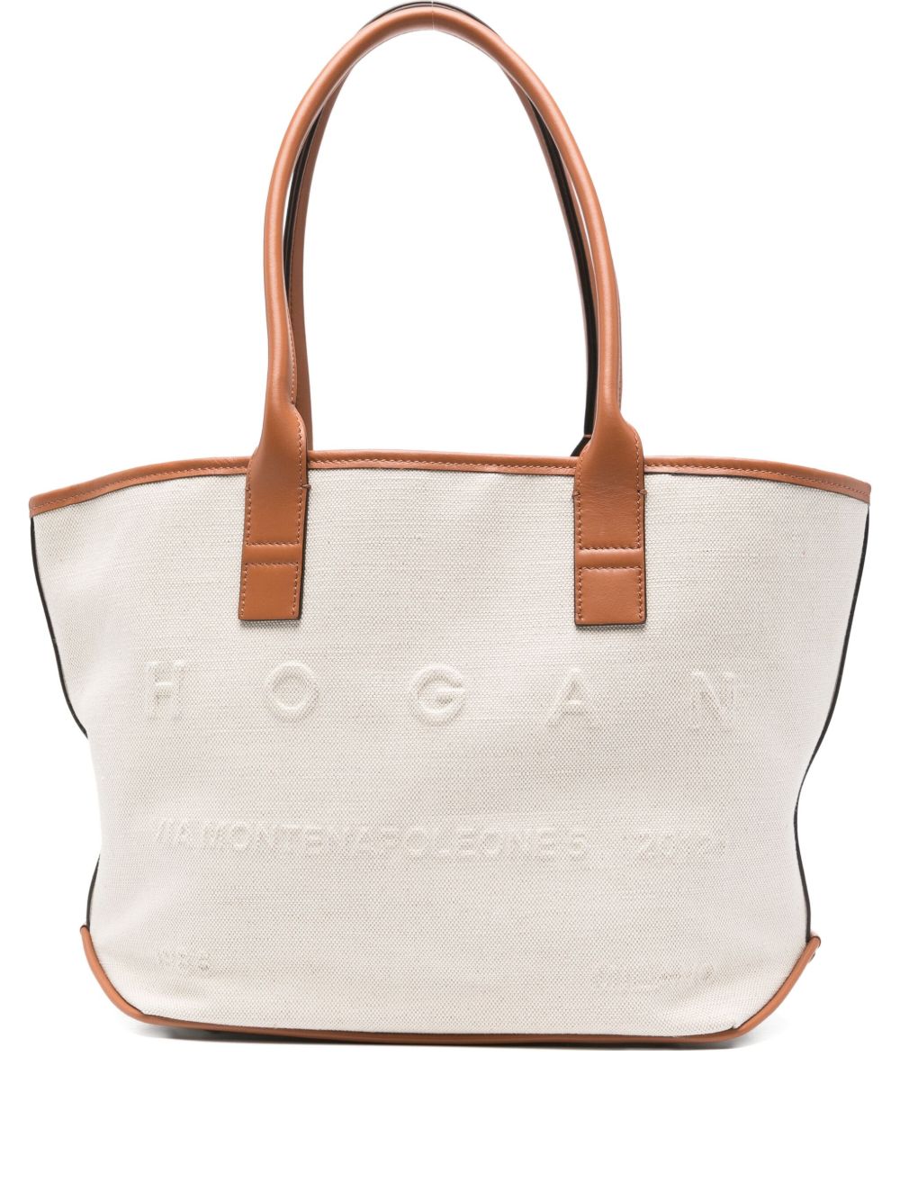 Hogan Pre Small Script Embossed Logo Tote Bag Ivory