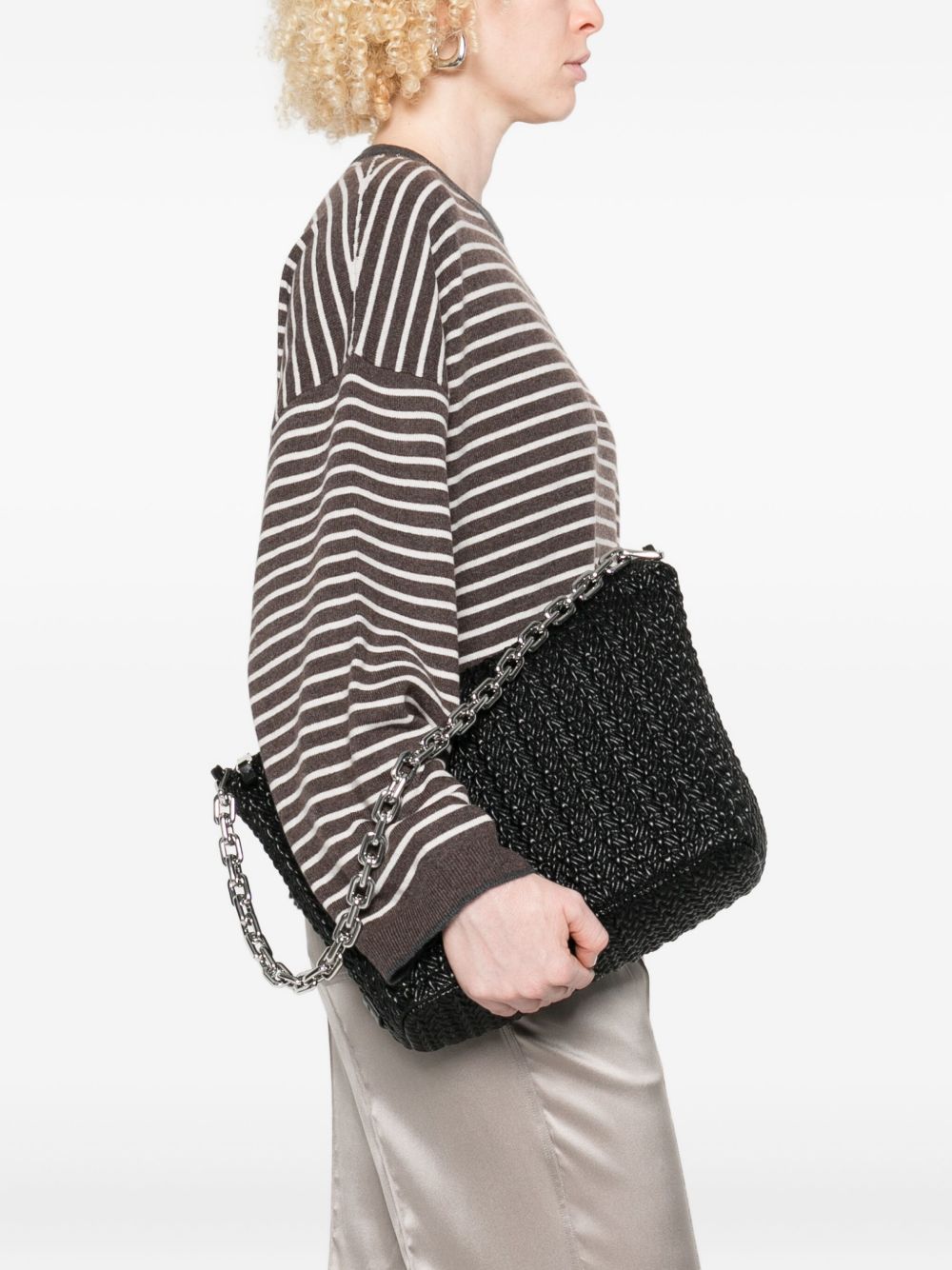 Emporio Armani EA Logo Medium Quilted Embossed Hobo Bag Black