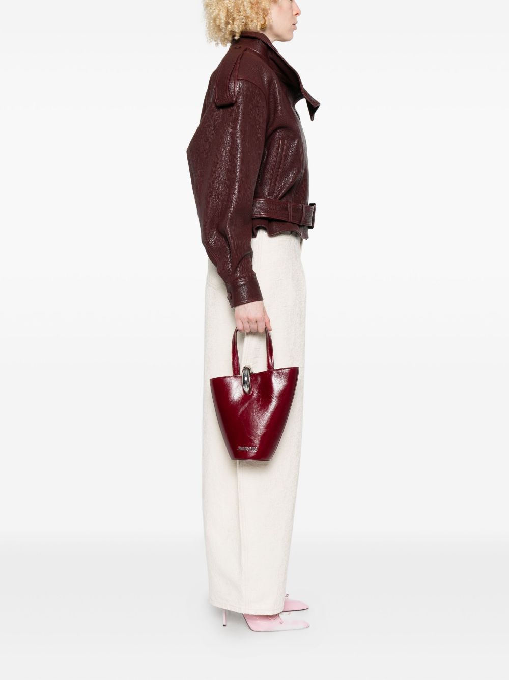 Jacquemus Le Petit Bambola Bordeaux Leather Bucket Shoulder Bag Bordeaux