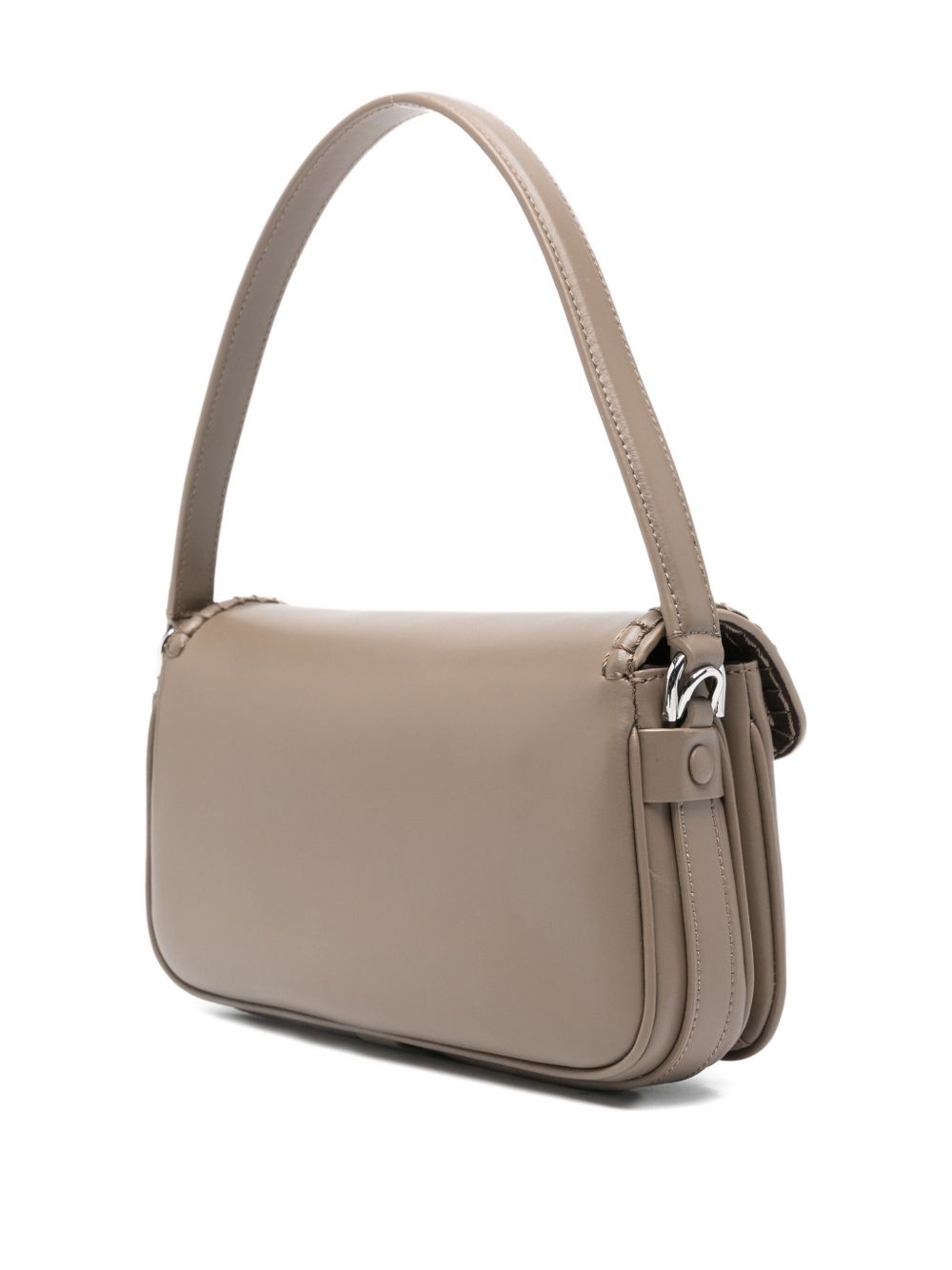Emporio Armani Braided-Trim Leather Shoulder Bag in Dove Grey