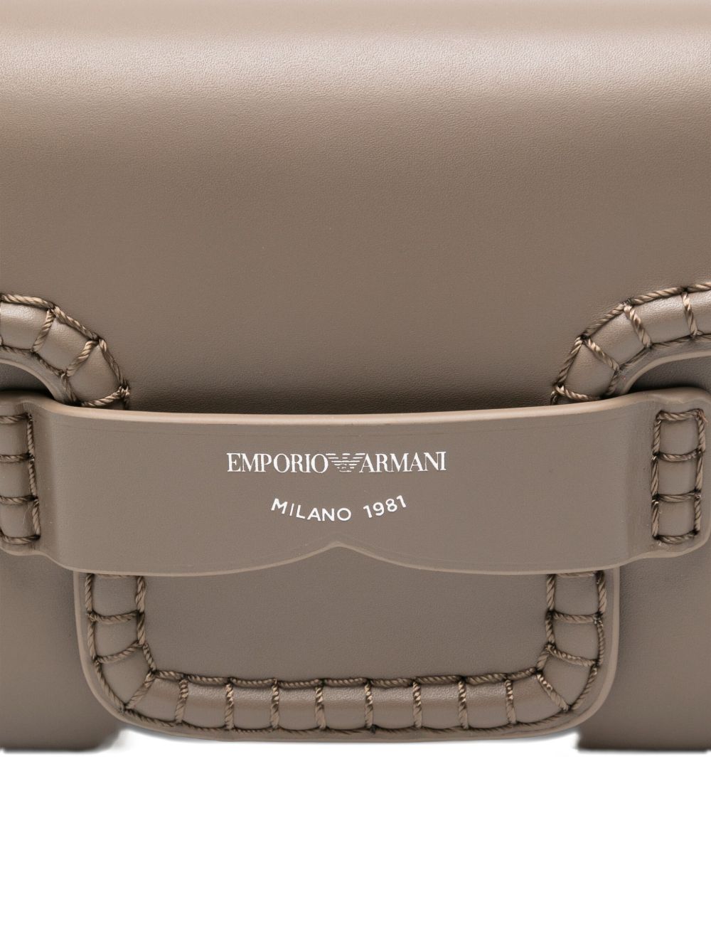 Emporio Armani Braided-Trim Leather Shoulder Bag in Dove Grey