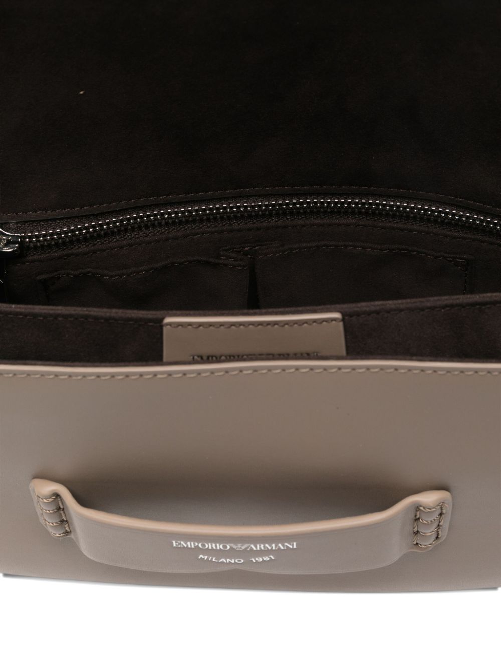 Emporio Armani Braided-Trim Leather Shoulder Bag in Dove Grey