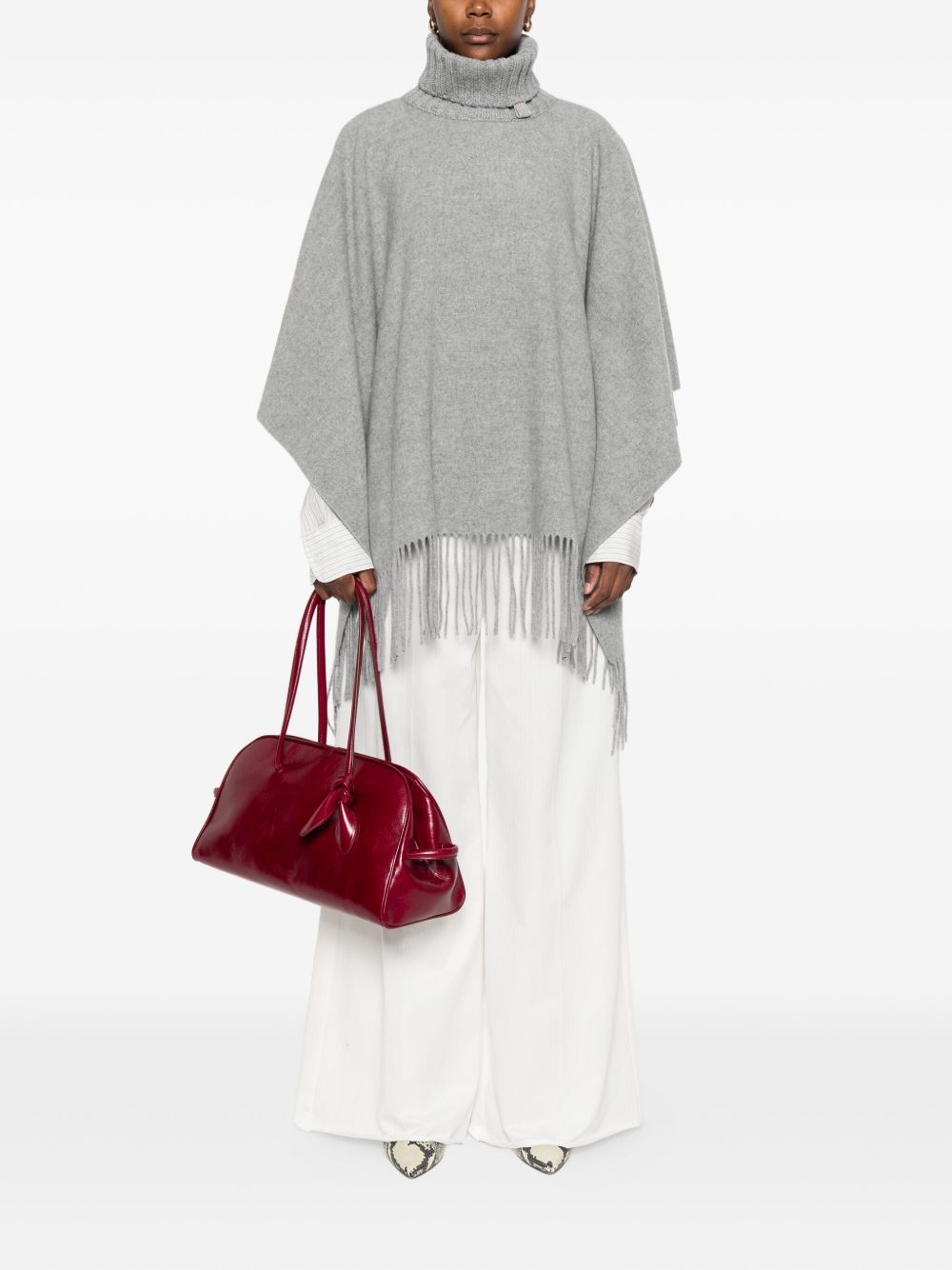Fabiana Filippi Oversized Wool Silk Cashmere Poncho Grey grey