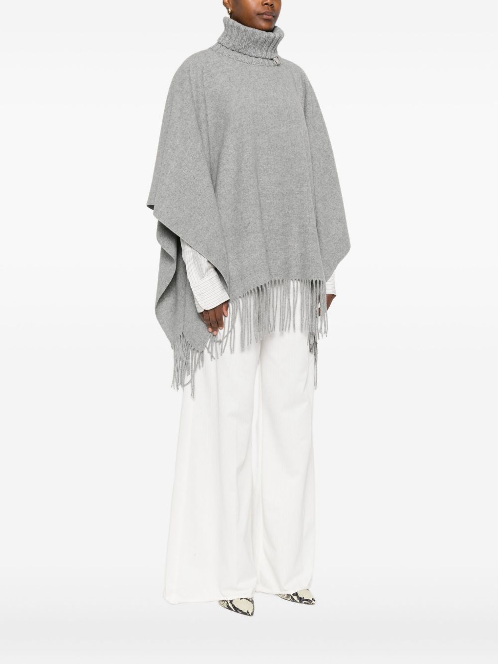 Fabiana Filippi Oversized Wool Silk Cashmere Poncho Grey grey