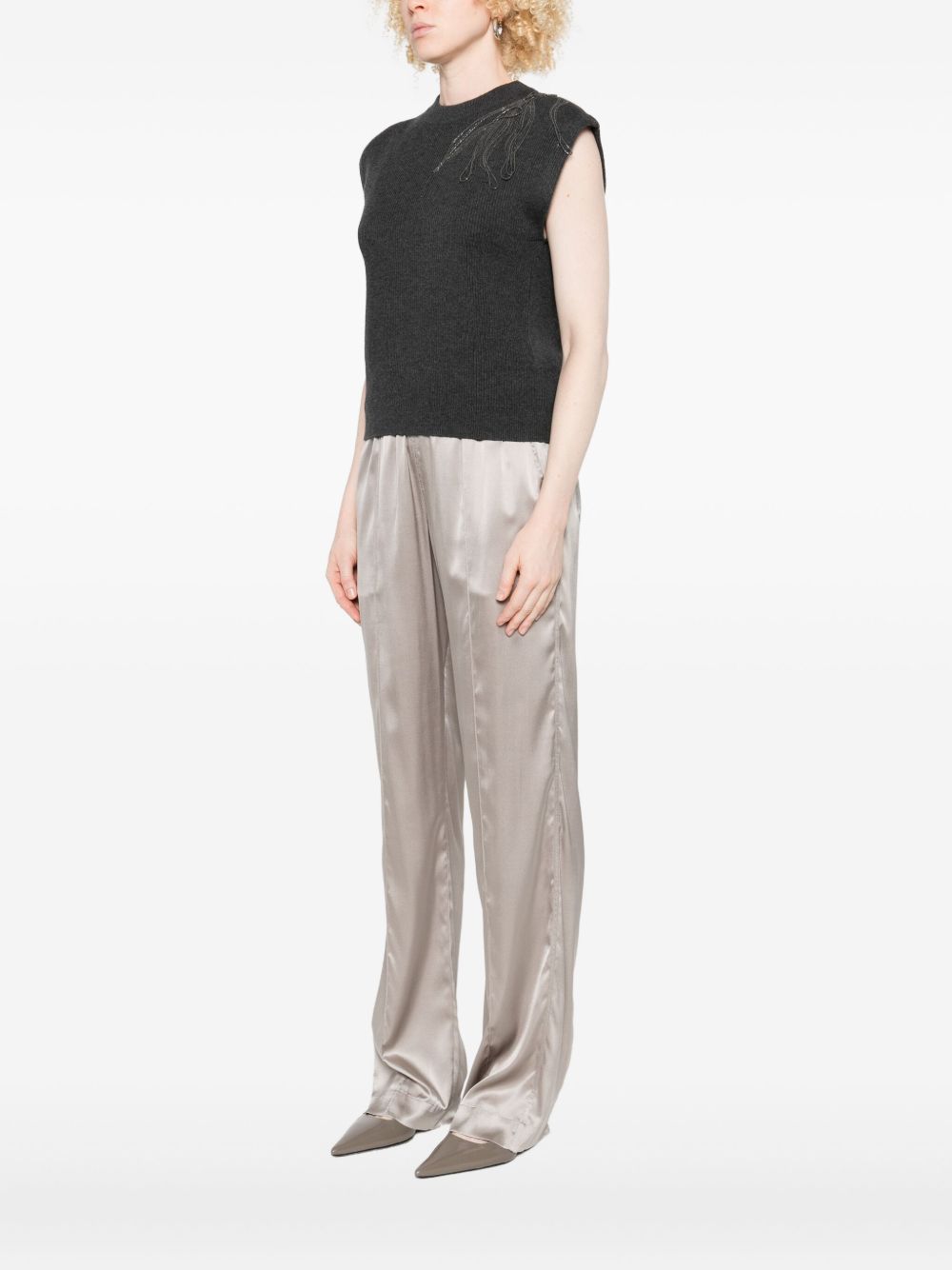 Brunello Cucinelli Ribbed Cashmere Sleeveless Tank Top Black Black