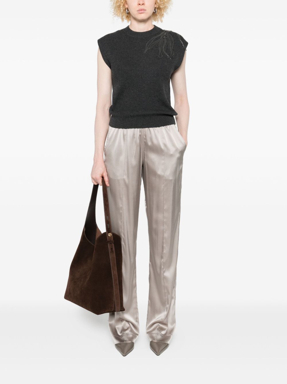Brunello Cucinelli Ribbed Cashmere Sleeveless Tank Top Black Black