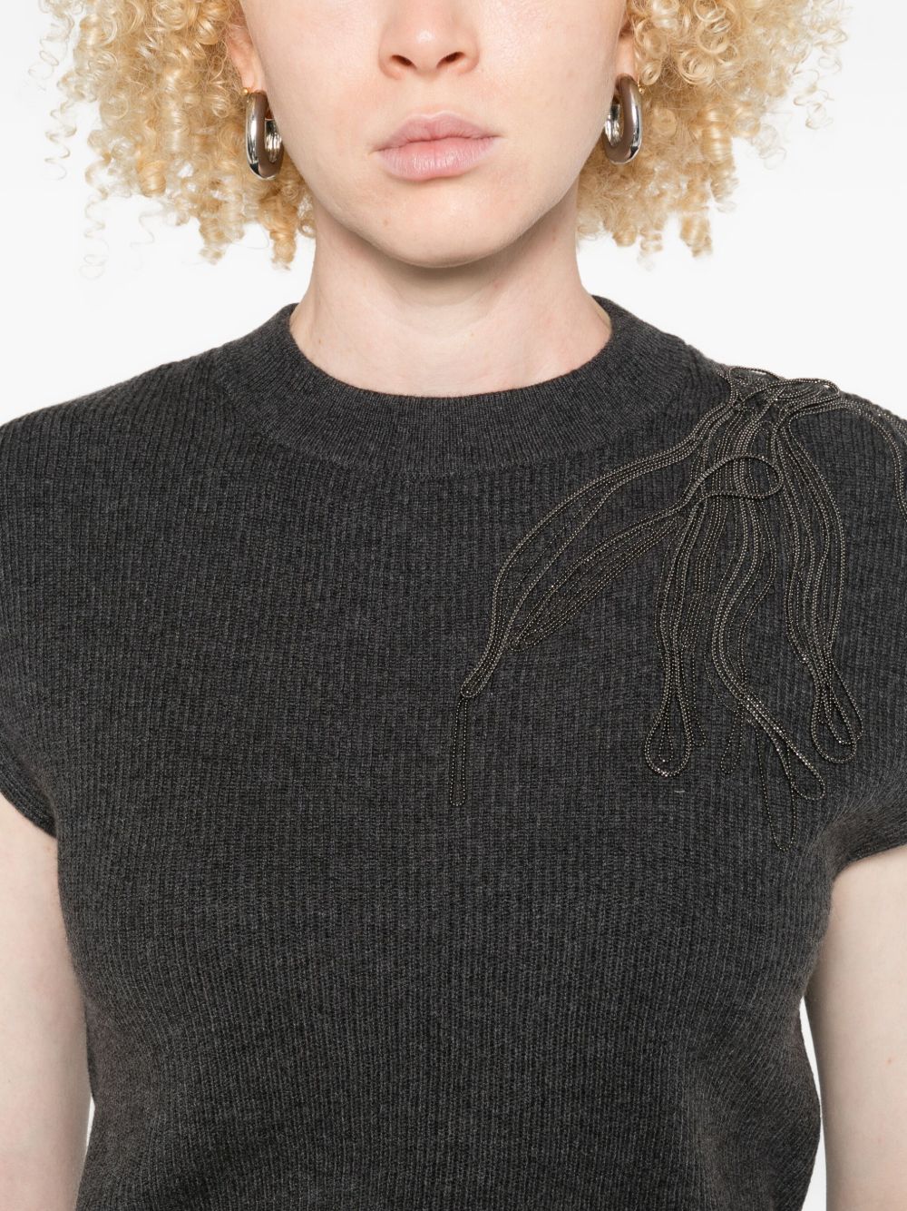 Brunello Cucinelli Ribbed Cashmere Sleeveless Tank Top Black Black