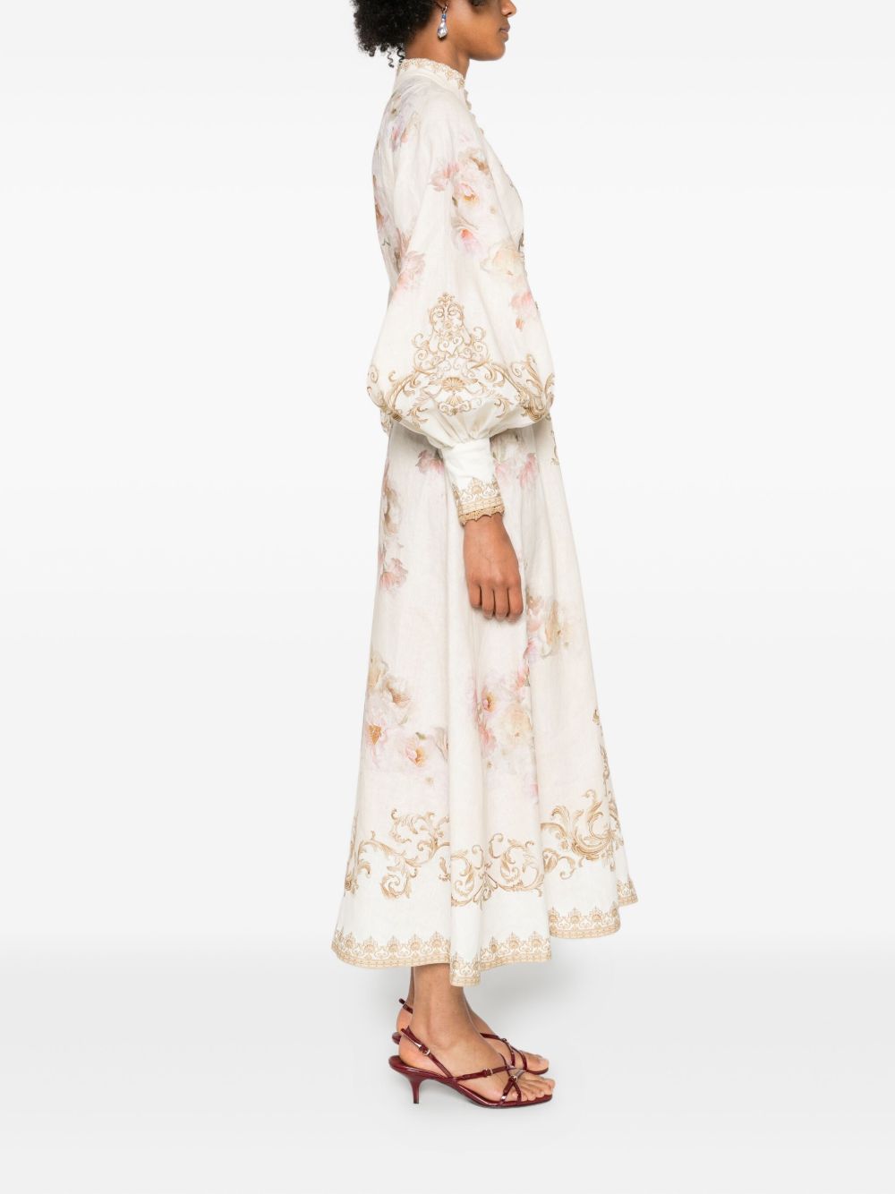 Zimmermann Cream Floral Baroque Linen Maxi Dress Beige
