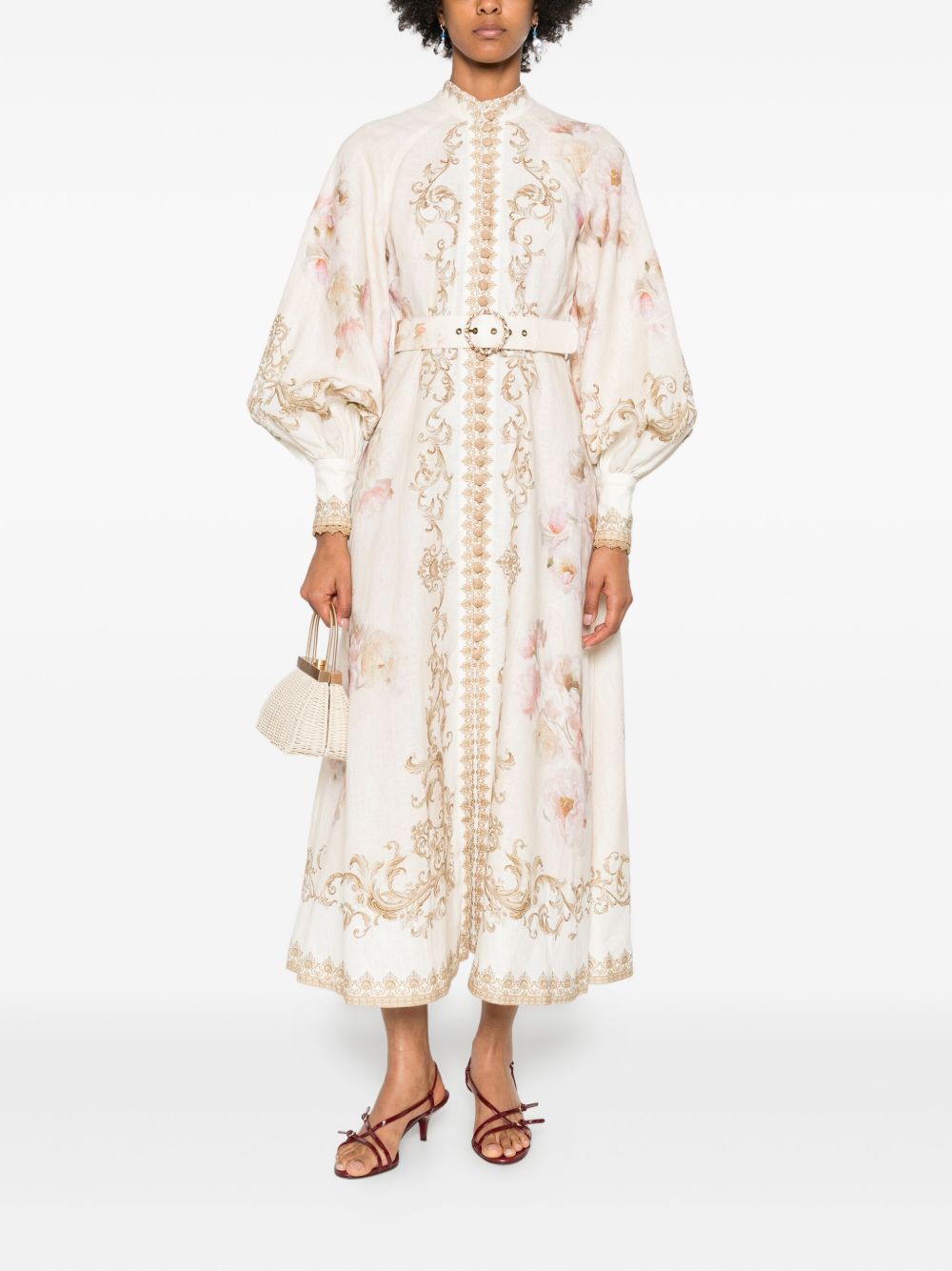 Zimmermann Cream Floral Baroque Linen Maxi Dress Beige