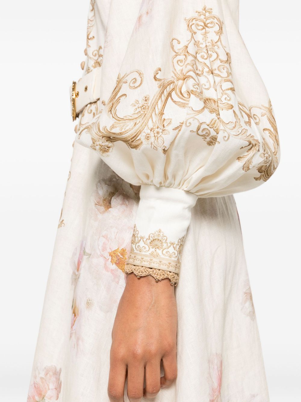 Zimmermann Cream Floral Baroque Linen Maxi Dress Beige