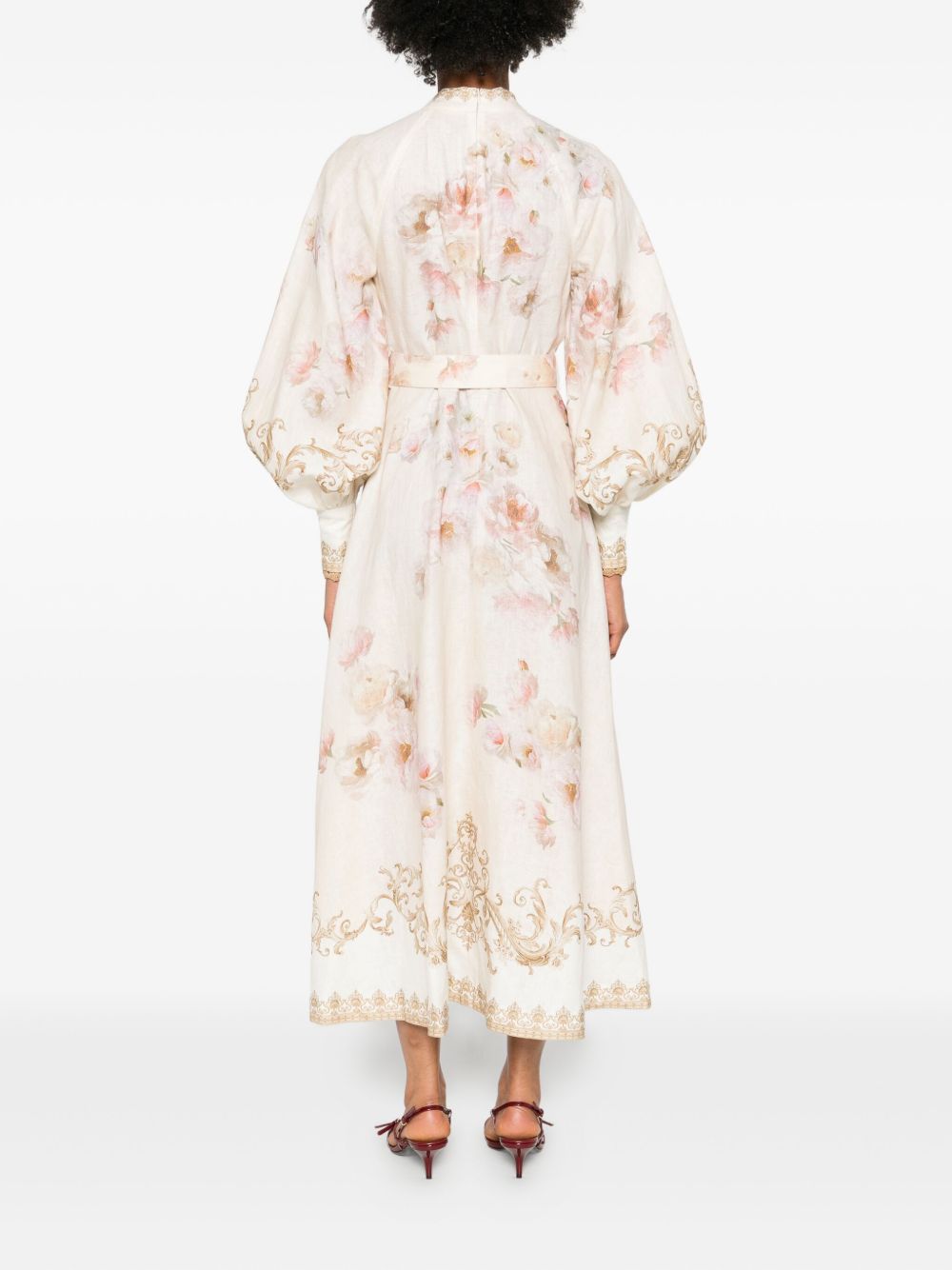 Zimmermann Cream Floral Baroque Linen Maxi Dress Beige