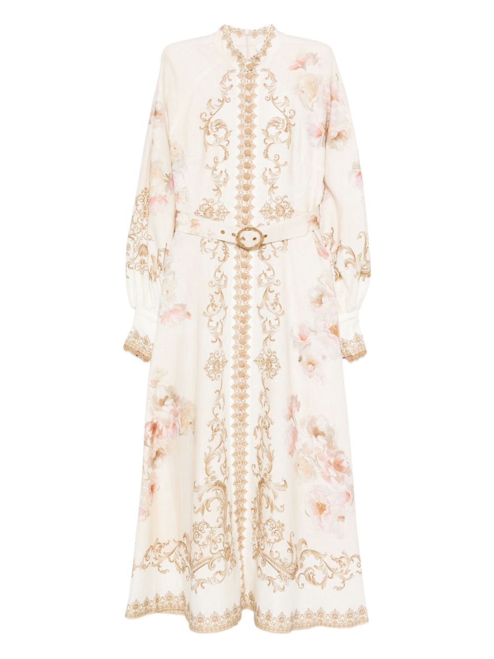 Zimmermann Cream Floral Baroque Linen Maxi Dress Beige