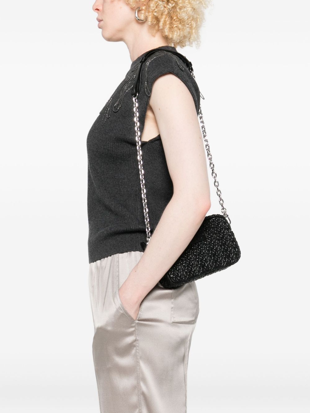Emporio Armani Embossed Chevron Camera Bag with Chain Strap Black