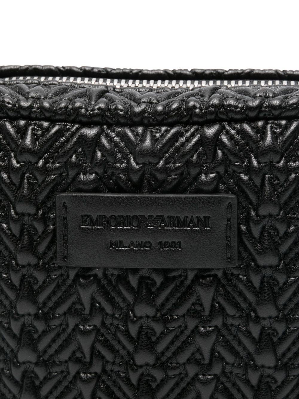 Emporio Armani Embossed Chevron Camera Bag with Chain Strap Black