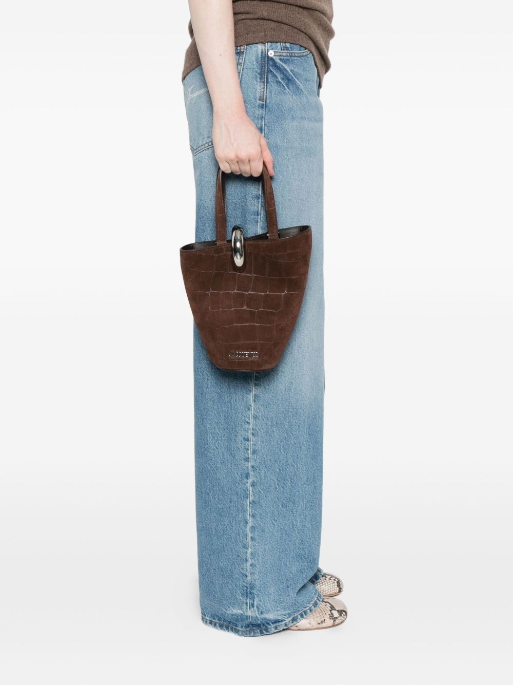 Jacquemus Le Petit Bambola Crocodile-Effect Ring-Detail Tote Bag Brown