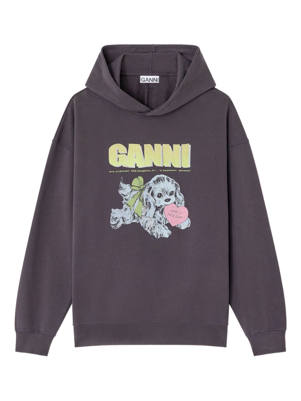 Ganni Graphic-Print Organic Cotton Hoodie Grey