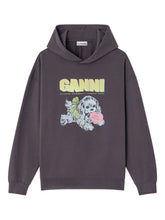 Ganni Graphic-Print Organic Cotton Hoodie Grey